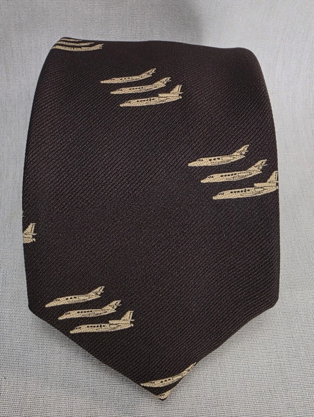 Vintage Classic Brown Necktie with Cream Airplane Motif